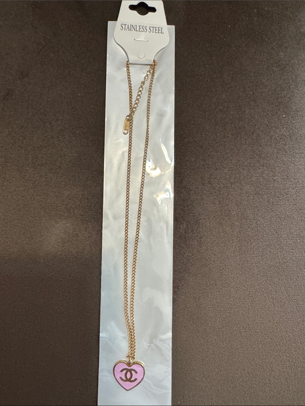 Gold & Pink Heart Pendant Necklace NWT